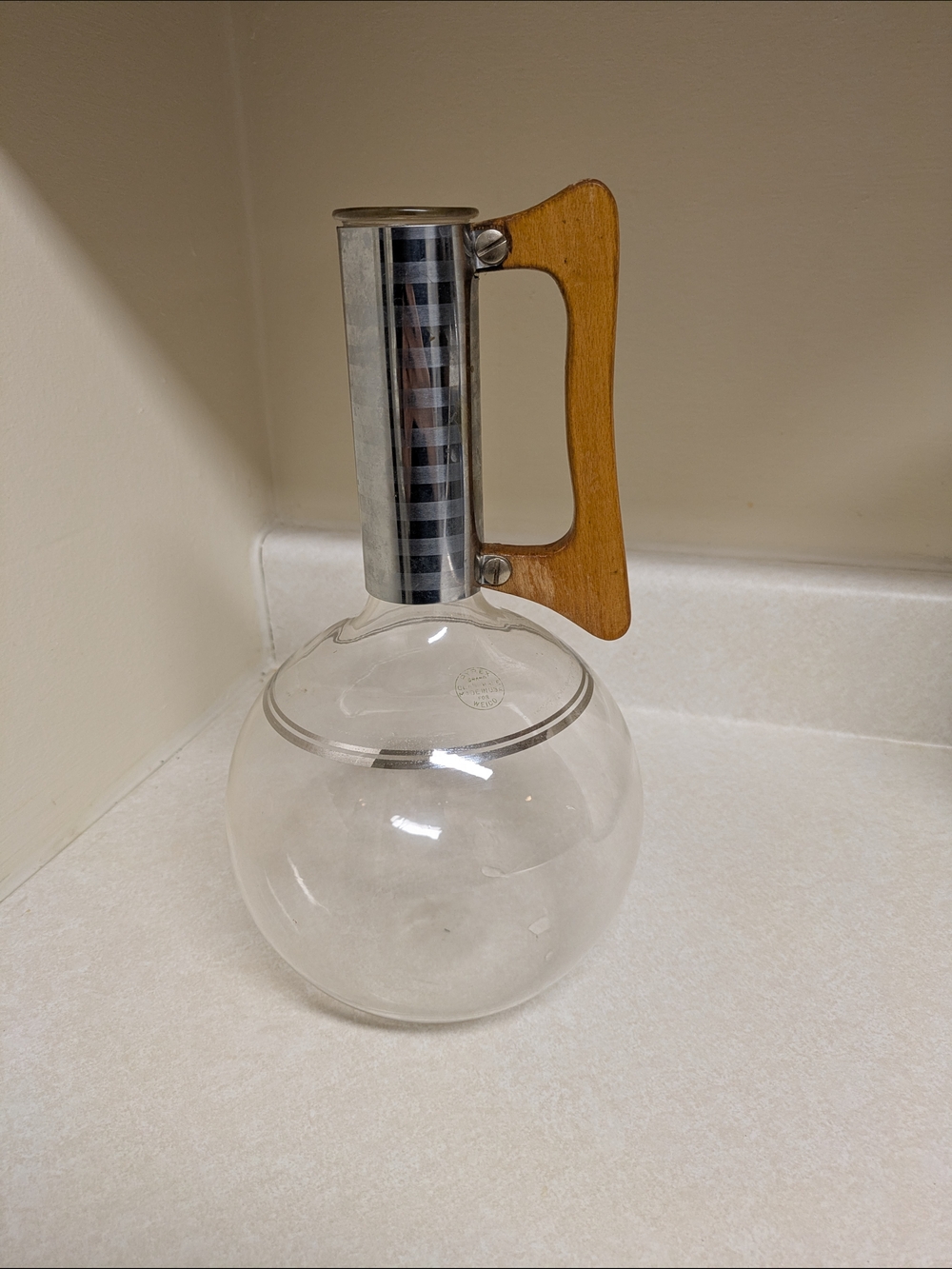 Vintage Pyrex Mid Century Modern Mcm Glass Coffee Carafe with Wood Handle
